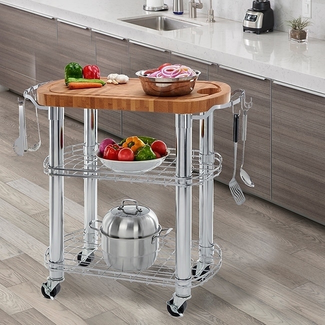 Industrial Farmhouse Kitchen Island Cart with Wire Basket