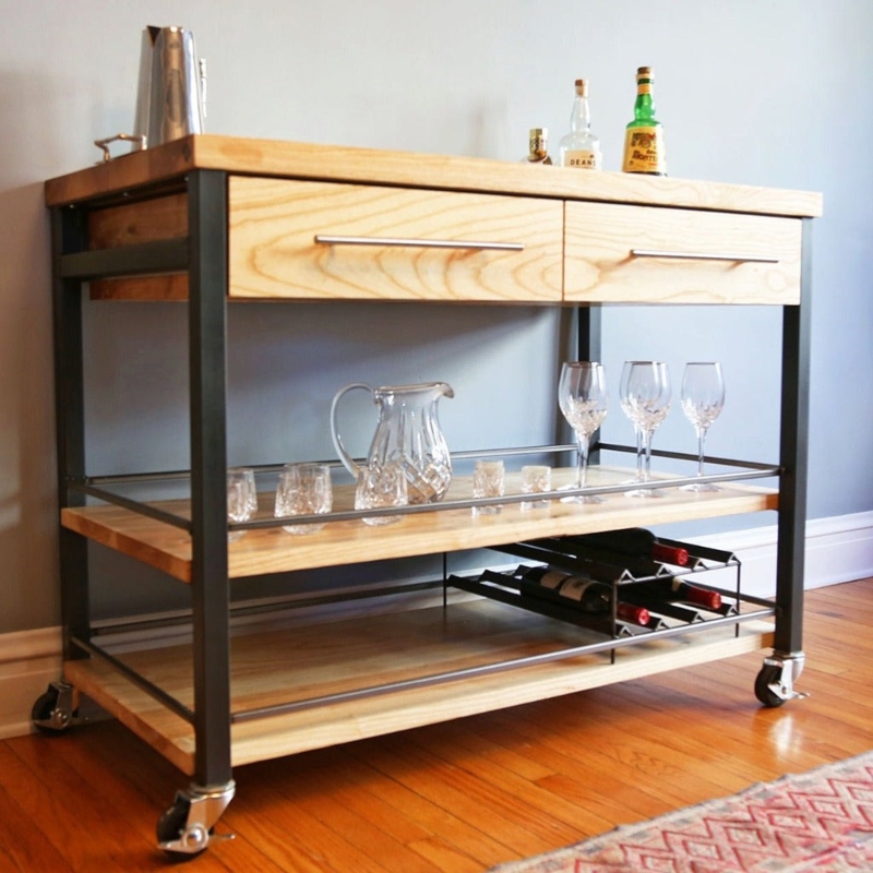Industrial Kitchen Cart With Butcher Block Top And Metal Frame