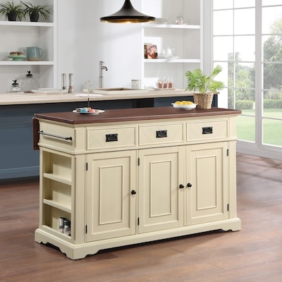 Industrial Kitchen Island, Black Metal Frame & Dual Drawers