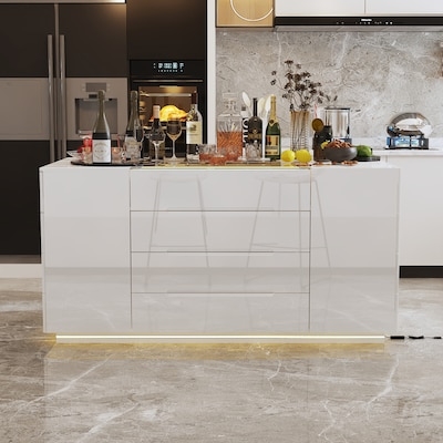 Industrial Kitchen Island with Sixteen Storage Drawers, Black & Wood