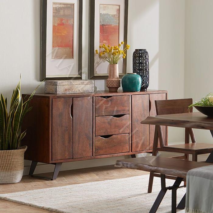 Industrial Live Edge Wood Sideboard Buffet with Iron Sled Base