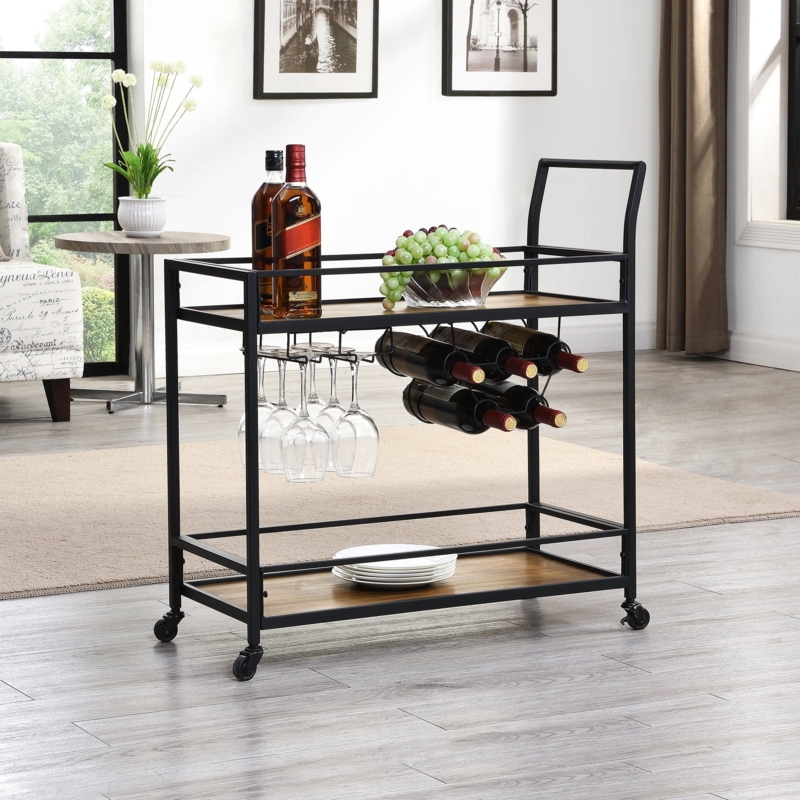 Industrial Metal Bar Cart Stemware Rack Bottle Inserts