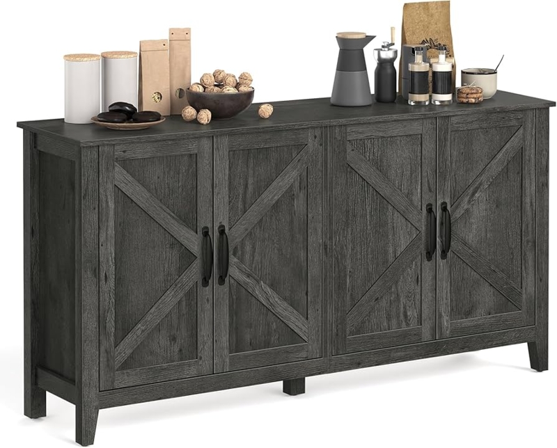Industrial Metal Cabinet with Fluted Doors and Metal Legs