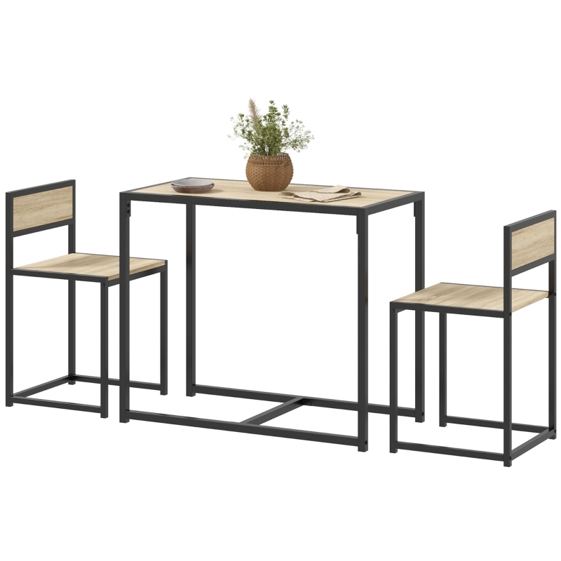 Industrial Minimalist Dining Table Set Compact Footprint Light Oak