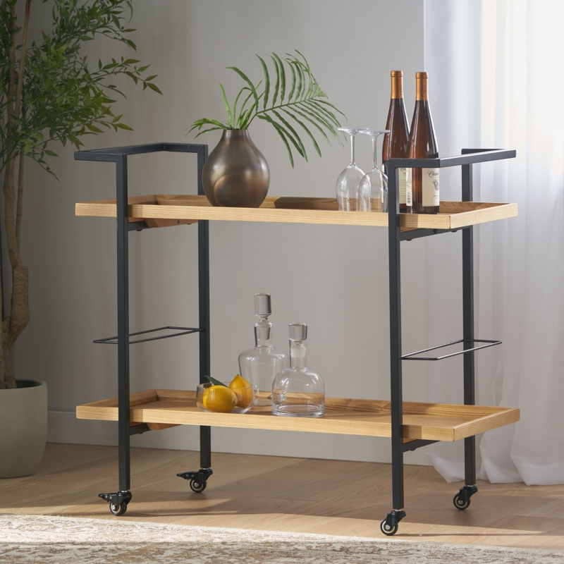 Industrial Rolling Bar Cart Styling, X-Brace Support, Dual Handles