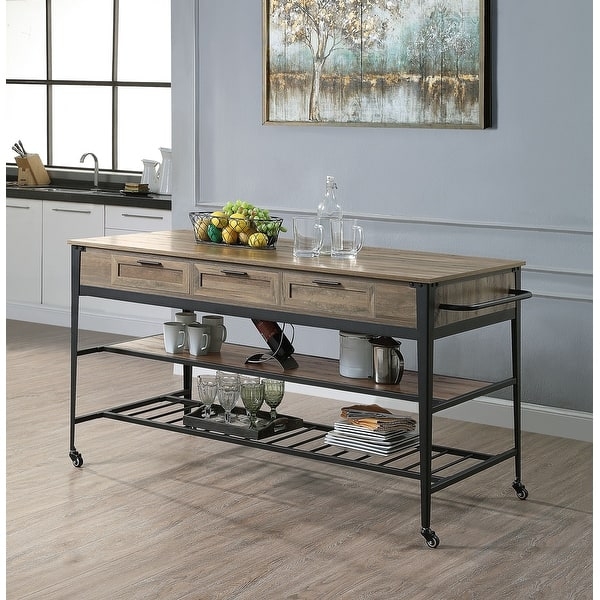Industrial Rolling Kitchen Trolley featuring Three Central Storage Drawers