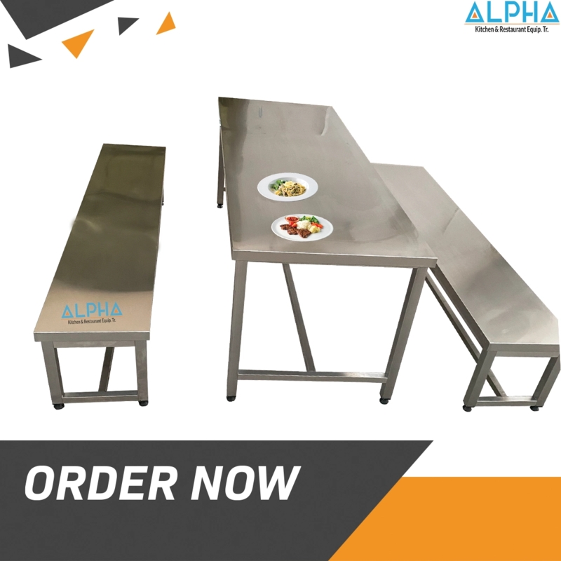 Industrial Stainless Steel Dining Table Set with Backless Bench
