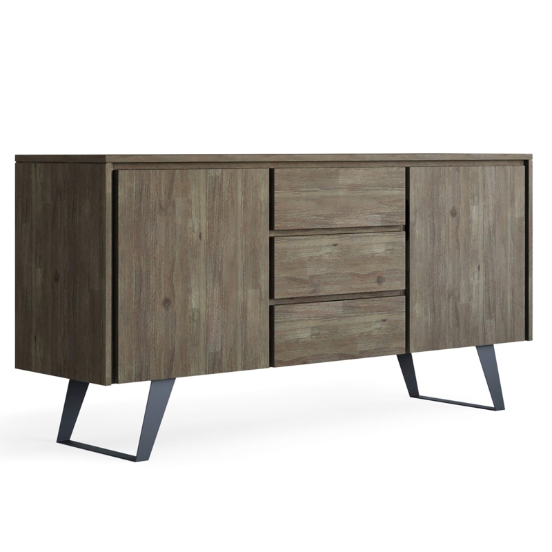 Industrial Three-Door Buffet Sideboard with Distressed Grey Finish