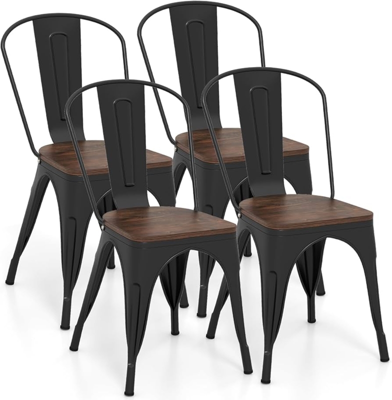 Industrial Vintage Dining Chair Set Navy Blue Metal Slat Back