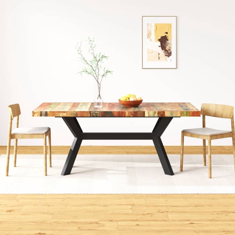Industrial Wood Dining Table, U-Shaped Metal Legs, Thick Top