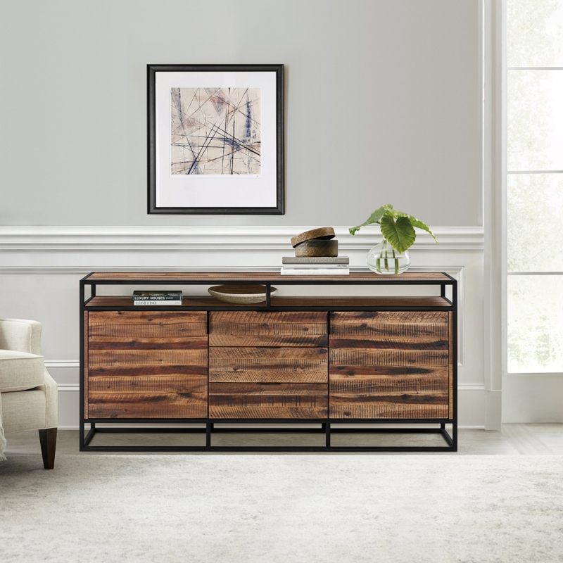 Industrial Wood Sideboard with Live Edge Fronts and Sled Base