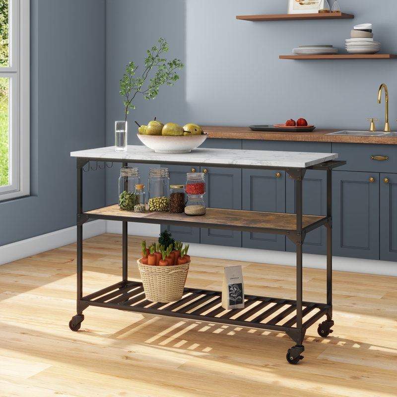 Iron Kitchen Island Industrial Cart with Side S-Hooks