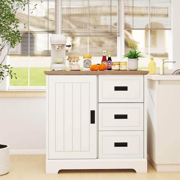 Ivory and Oak Farmhouse Sideboard with Wire Mesh Barn Doors