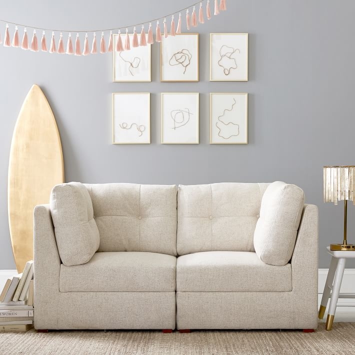 Ivory Boucle Storage Sectional with Low Profile Modular Design