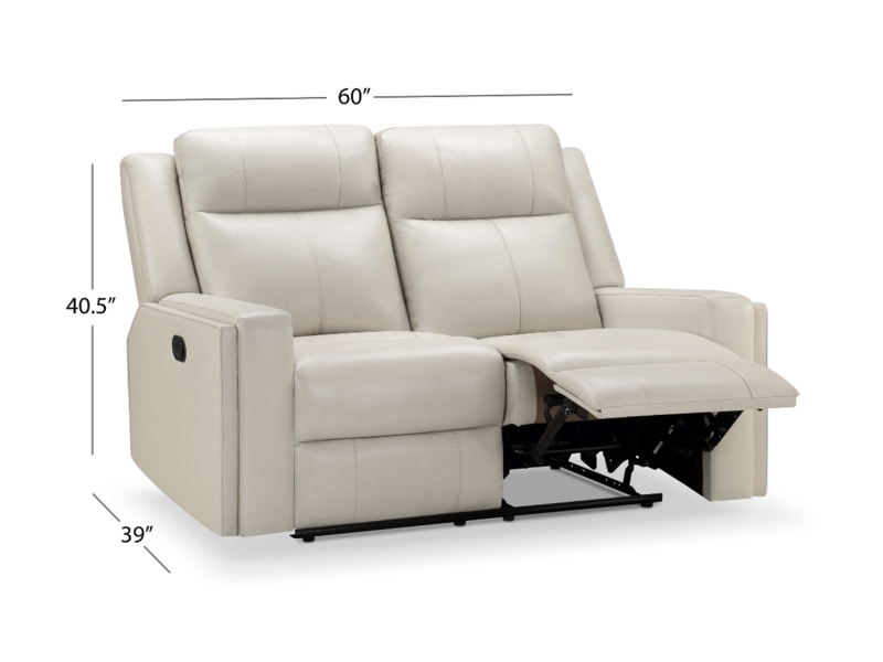 Ivory Manual Reclining Loveseat, Leather-Like Split Back Home Theater