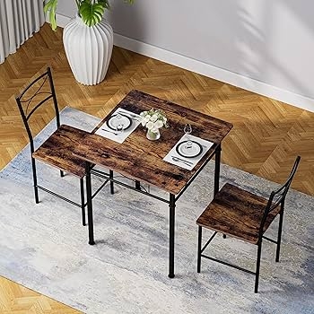 JOIN IRON 3-Piece Kitchen Dining Room Table Set for Small SpacesIron Wood  Square Table with 2 Chairs for Kitchen Dining Room Furniture - Table &  Chair Sets -