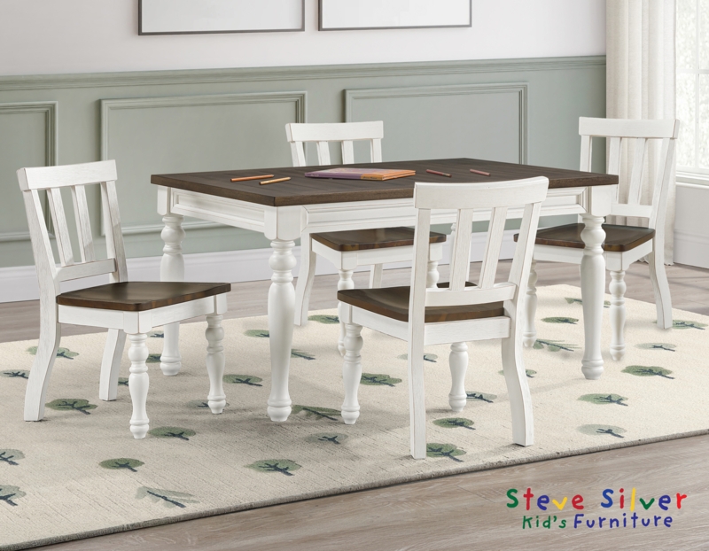 Kids Dining Set Two Toned Mocha Finish Farmhouse Slat Back
