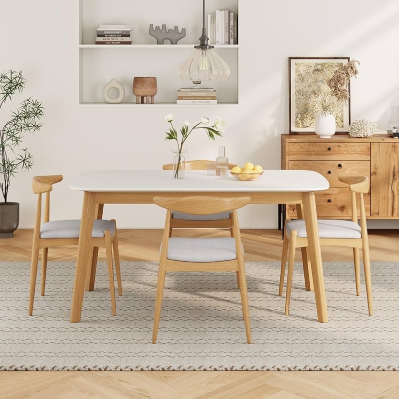 Kitchen and Dining Set 5-Piece Natural Oak Finish Slat-Back Tapered Legs