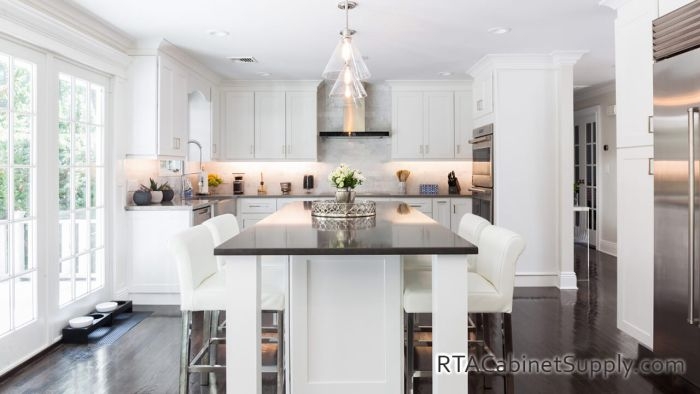 Kitchen Cabinet Set White Shaker Style Grey Countertop Subway Tile