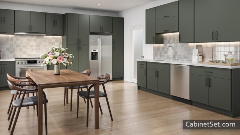 Kitchen Cabinets Emerald Green Shaker Style Matte Finish Bar Pulls