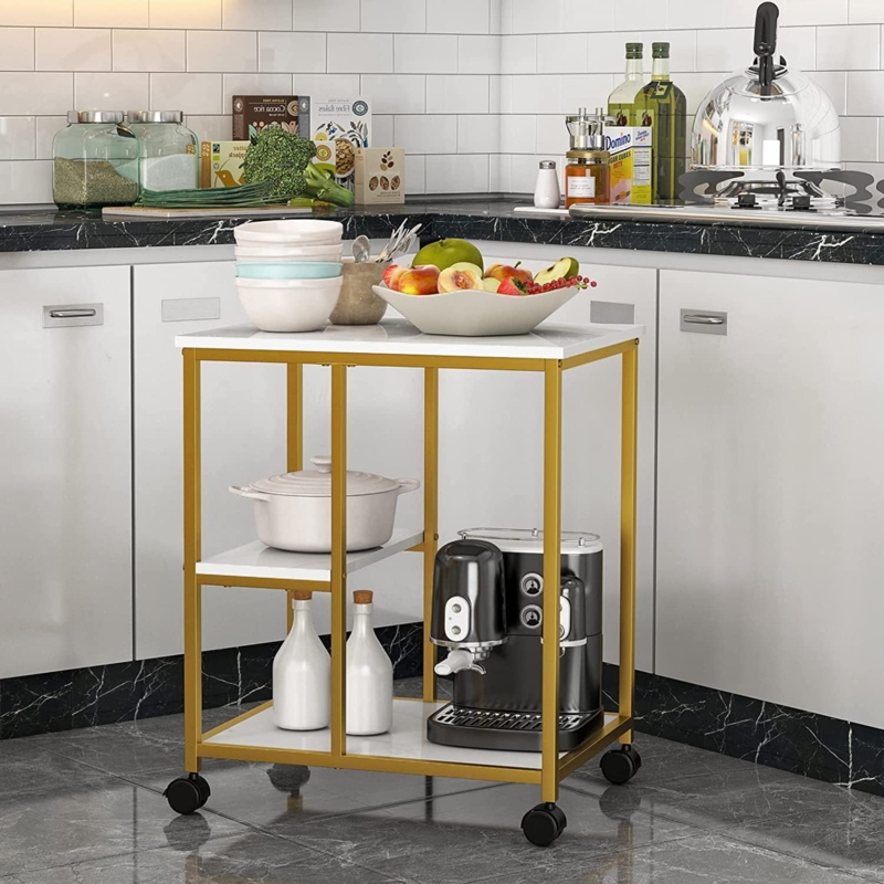 Kitchen Cart 3-Tier Slatted Base for Small Space Storage