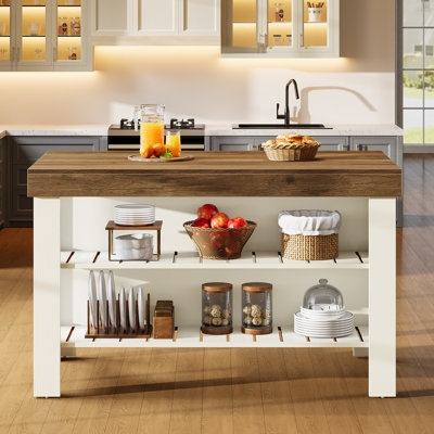 Kitchen Cart Black Metal Frame Three Tier Rustic Wood Shelves