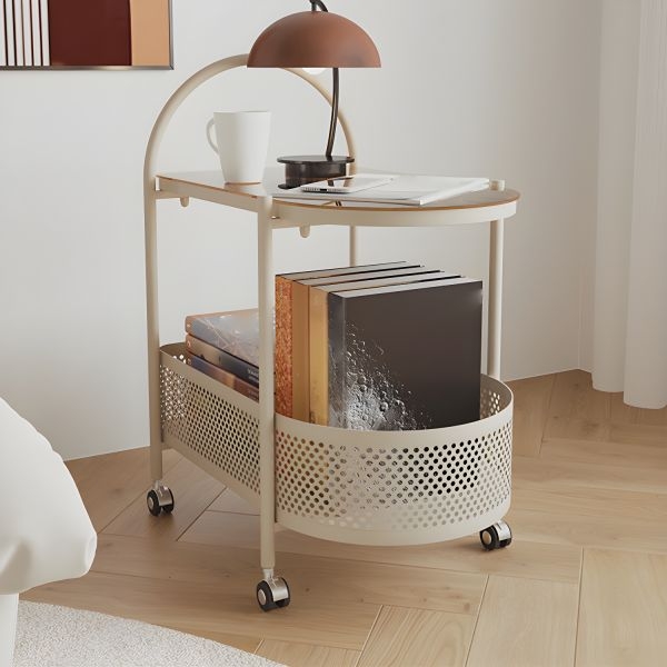 Kitchen Cart Gold Oval Glass Top Two Tier Rolling Bar Cart
