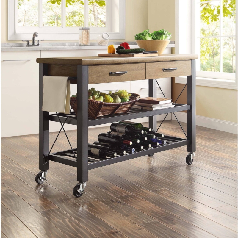 Kitchen Cart Industrial Rolling Island with Wire Mesh Shelves