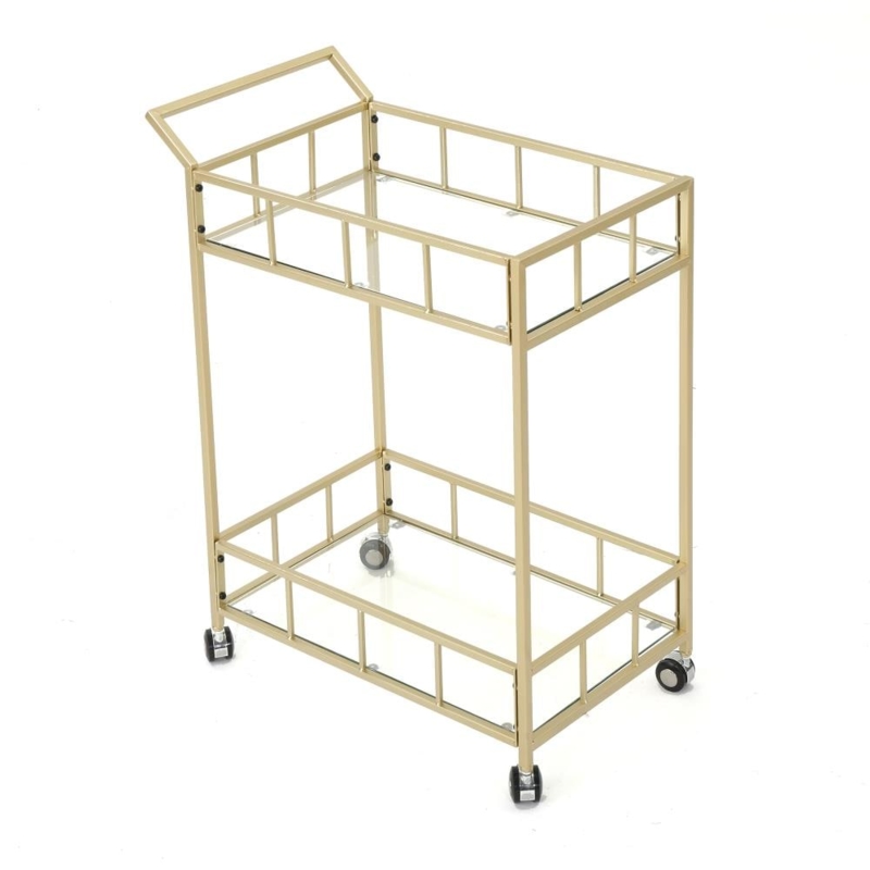 Kitchen Cart Mesh Tiers Metallic Finish with Rolling Casters