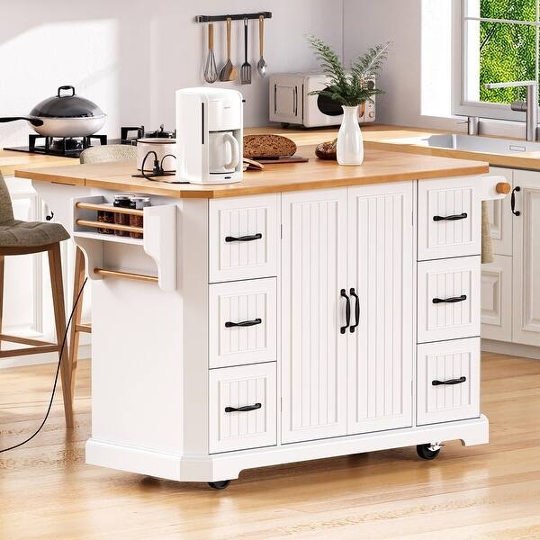 Kitchen Cart Natural Wood Drop Leaf Slatted Shelves Folding Table