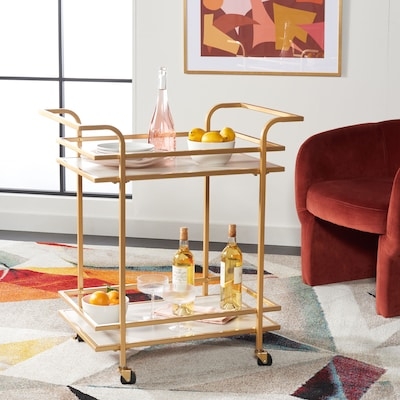 Kitchen Cart Polished Finish with Black Stone Like Shelves