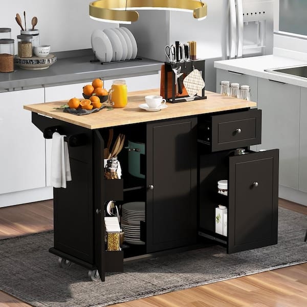 Kitchen Cart Pull Out Cabinet Organizer with Drop Leaf & Casters