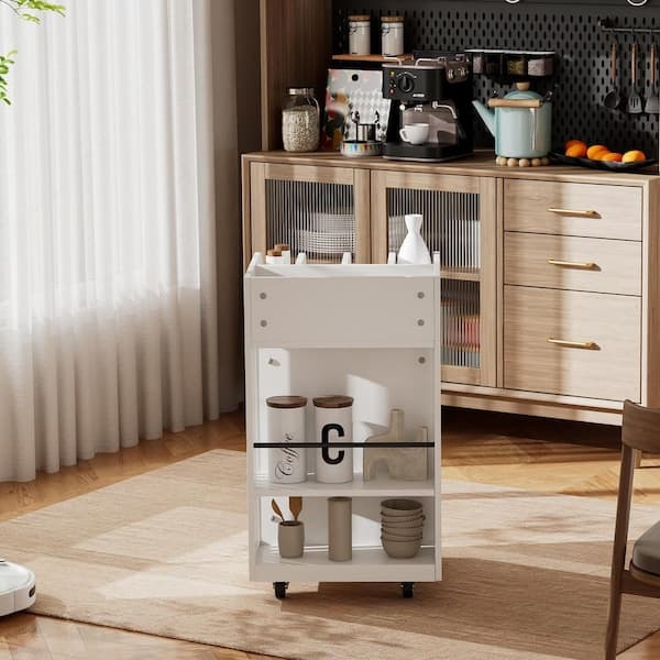 Kitchen Cart Small Space Storage with Side Cubbies and Wood Top