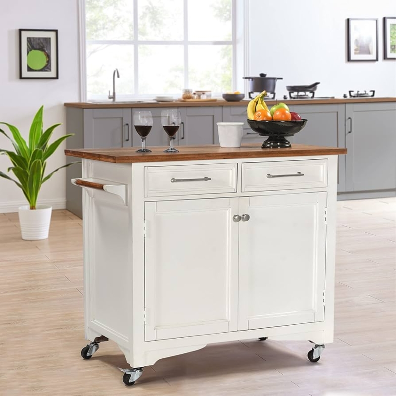 Kitchen Cart with X-Brace Sides and Slatted Shelves, Portable Farmhouse