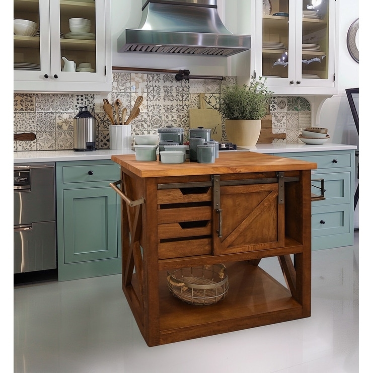 Kitchen Island Black Rolling Cart with Stone Like Top and Cup Pulls