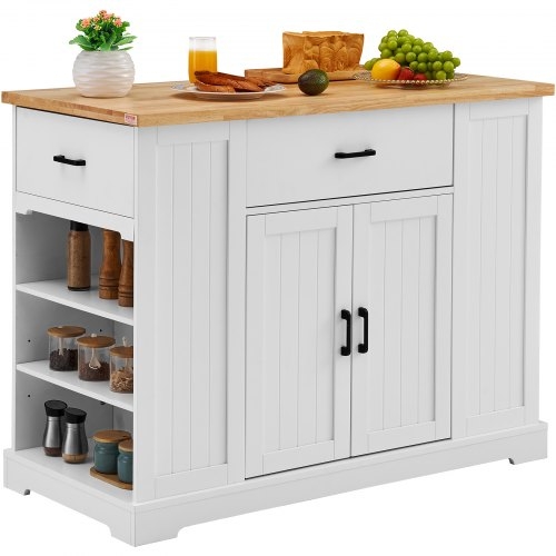 Kitchen Island Cart, 46" Wood Top Breakfast Bar with Storage Cabinet, Farmhouse Kitchen Table