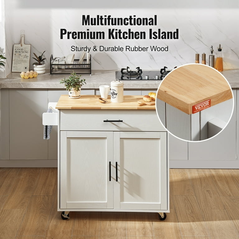 Kitchen Island Cart Black Hardware White Wood Modern Farmhouse Storage