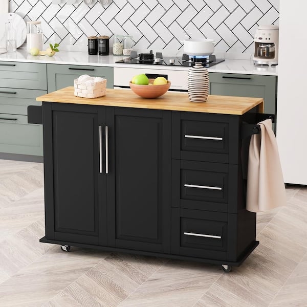 Kitchen Island Cart Drop Leaf with Towel Bar & Spice Rack Storage