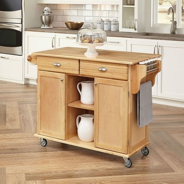 Kitchen Island Cart featuring Slatted Shelves and Butcher Block Top