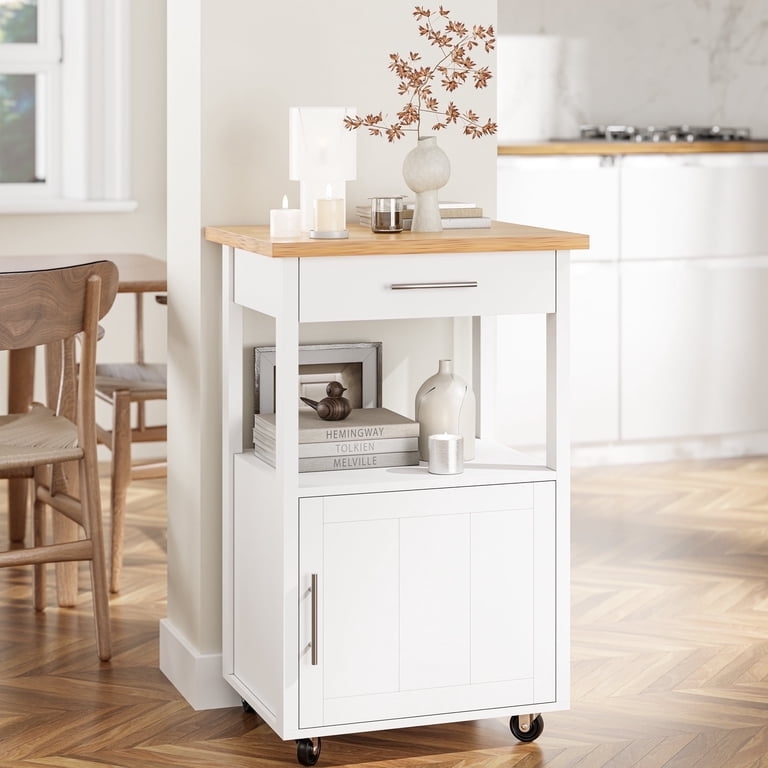 Kitchen Island Cart Rolling Cabinet with Drawer and Wood Top