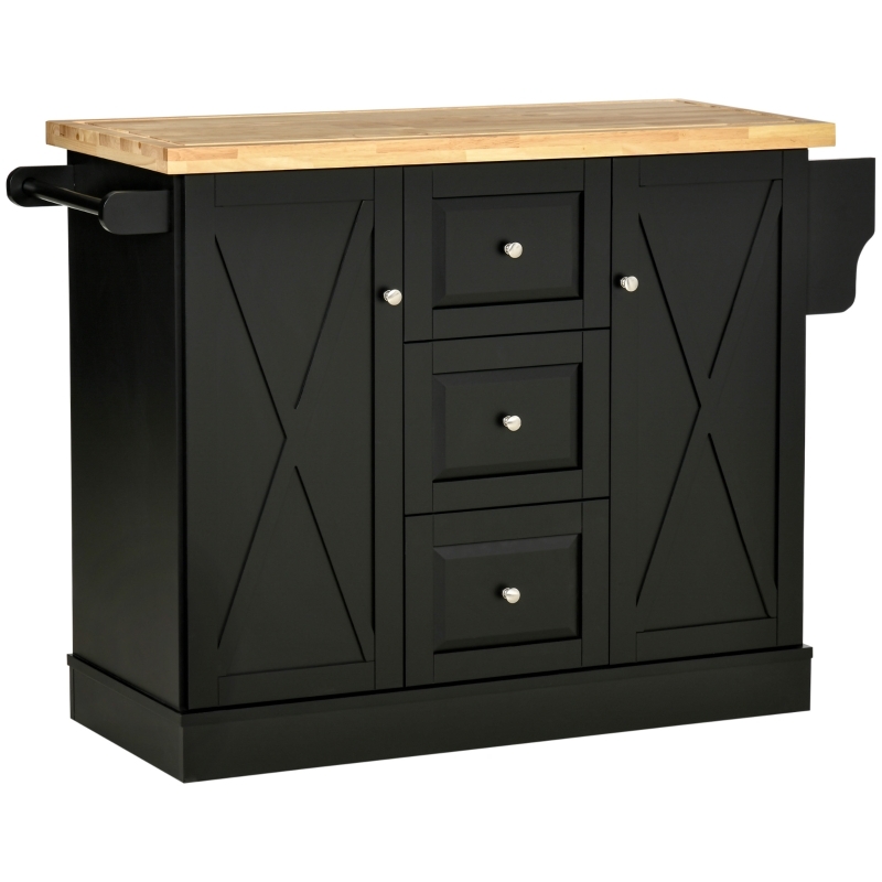 Kitchen Island Cart Rustic X-Brace Cabinet Doors with Wood Top