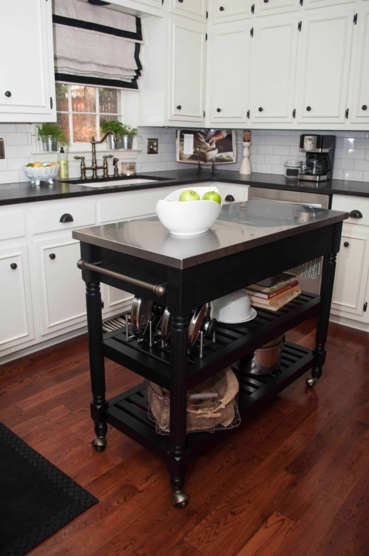 Kitchen Island Cart Stainless Steel Top Slatted Shelf Casters