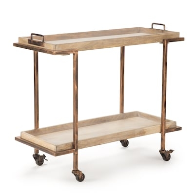 Kitchen Island Cart White and Wood Contrast Slatted Open Shelving