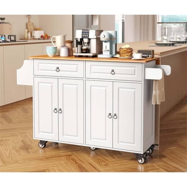 Kitchen Island Cart White Drop Leaf with Locking Casters
