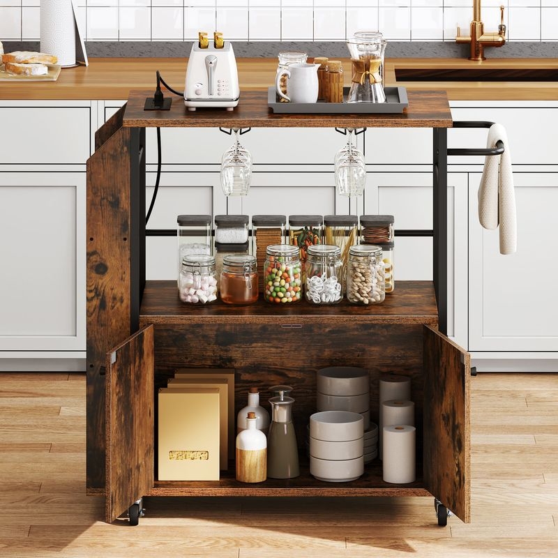 Kitchen Island Cart with Built-in Power Outlet and Rolling Casters