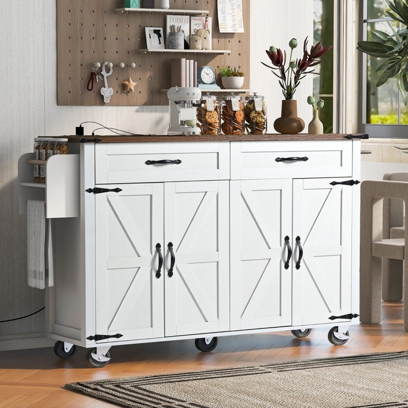 Kitchen Island Cart with Drop Leaf Extension and Shaker Doors