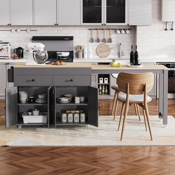 Kitchen Island Cart with Drop Leaf, Spice Rack, Towel Rack, Casters