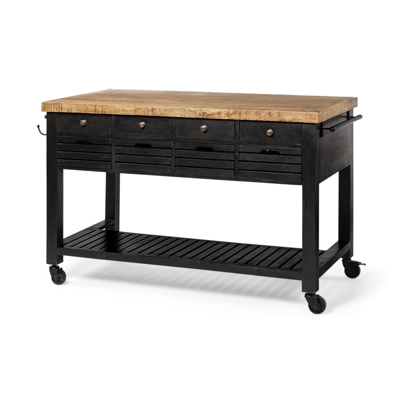 Kitchen Island Charcoal Gray Base Slatted Bottom Shelf Prep Station