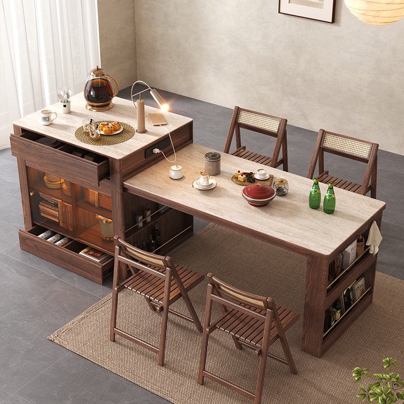 Kitchen Island Extendable Dining Table Stone Top Fluted Base