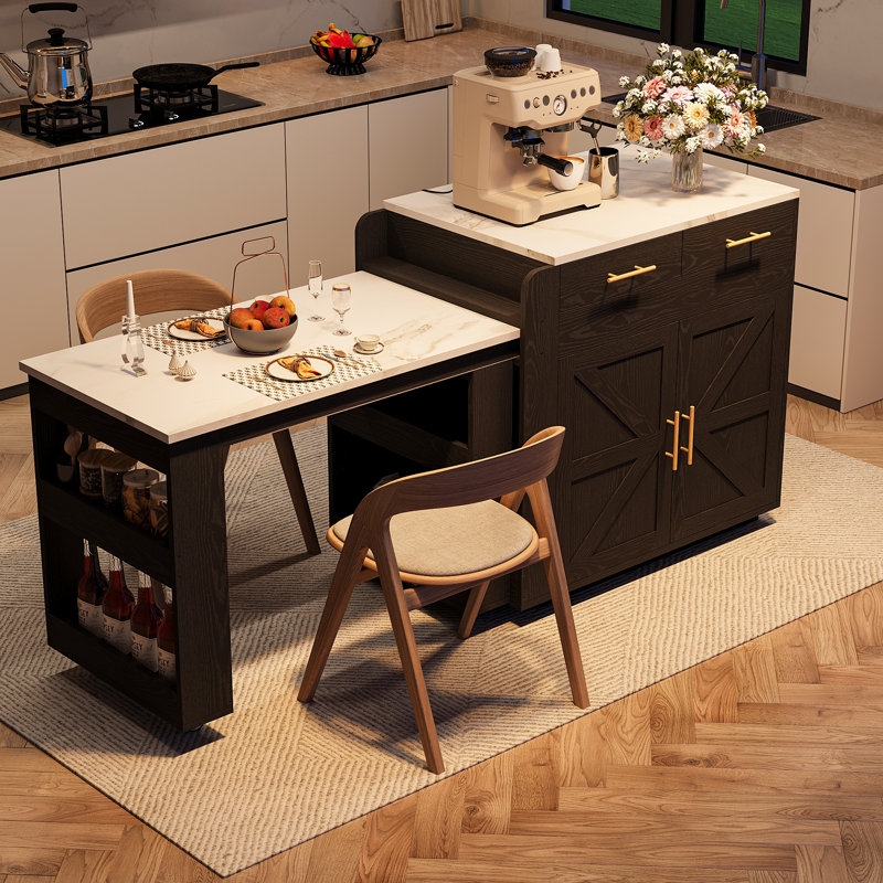 Kitchen Island Extendable Dining Table White Charging Station